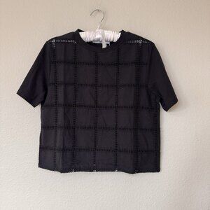 Mango crochet detail relaxed fit T shirt in Black Size Small Semi Cropped